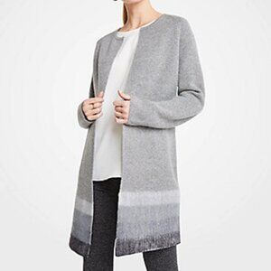 NWT Ann Taylor Long Open Belt Wool Blend Ombre Cardigan Heather Sleek Silver M